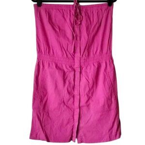 Theory Binnia Button-Front Tube Dress M Fuschia Linen Blend Sleeveless Mini